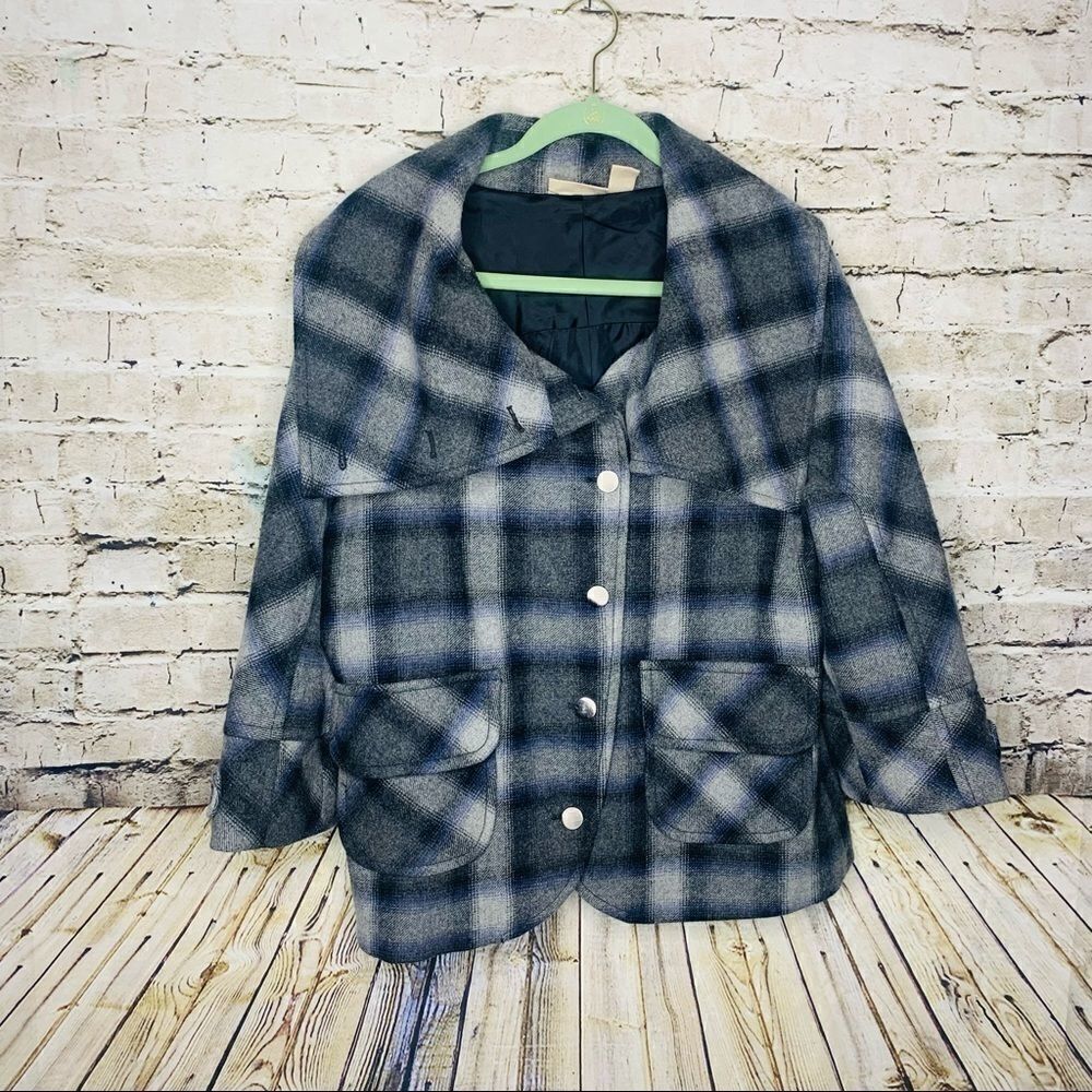 DKNY Jean's Plaid Wool Pea Coat sz XL